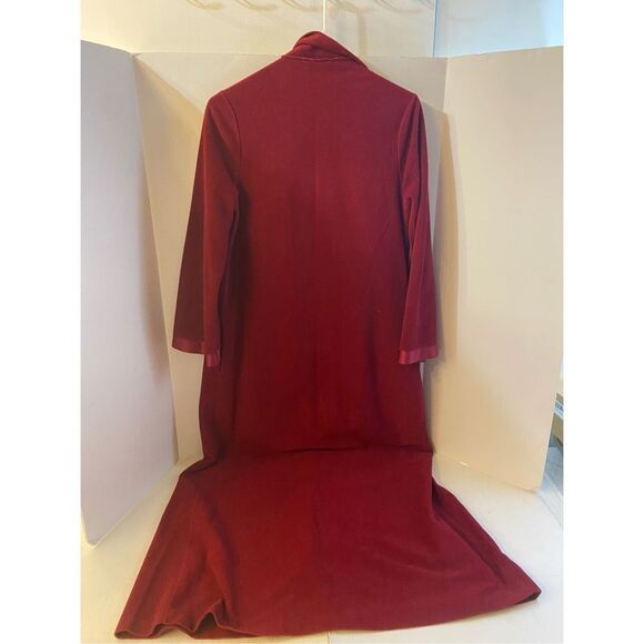 Vanity Fair outlet maxi robe vtg USA snap buttons small S deep red Dacron Poly - Picture 3 of 8